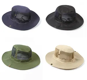 Qjc195 chapéu de sol masculino de malha, vazado, círculo, design, pesca, caminhadas, jardim, praia, proteção uv, chapéu de balde