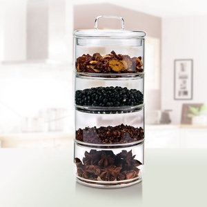 Multi specification high-capacity Stacked food glass storage jar with glass lid