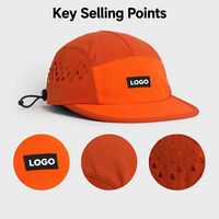 Casquette 5 panneaux de haute qualité en nylon imperméable avec logo personnalisé, imprimé camouflage intégral et perforations laser