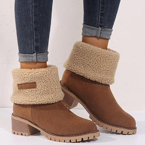 Femmes mi-mollet bloc <span class=keywords><strong>talon</strong></span> fourrure doublé hiver <span class=keywords><strong>bottines</strong></span> motif solide chaud sans lacet fermeture hauteur augmentant le Style mi-chausson - Product Image 4