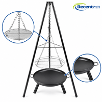 Barbecue portable de camping avec trépied, grille suspendue en fil métallique, foyer noir, hauteur réglable