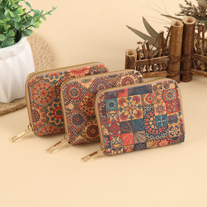 Porte-monnaie mini multicolore tendance en liège, motif floral rétro, style bohème ethnique, porte-cartes vintage – Meilleures ventes - Product Image 4