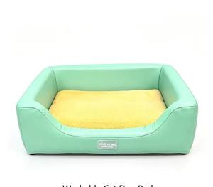 OEM Custom Logo Solid Wood <b>Frame</b> Waterproof PU Leather <b>Raised</b> Orthopedic Dog <b>Bed</b> Washable Luxury Pet <b>Bed</b> <b>For</b> Large Dogs - Product Image 1