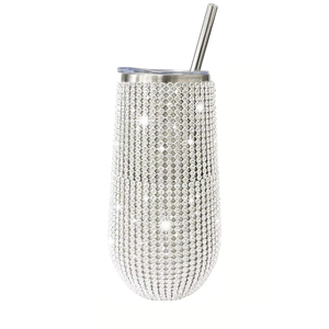 Rhinestone Trứng U Hình Dạng Cà Phê Cốc Kim Cương Cách Nhiệt Long Lanh Chai Nước Với Nắp 6Oz Thép Không Gỉ Rượu Vang Cốc - Product Image 5