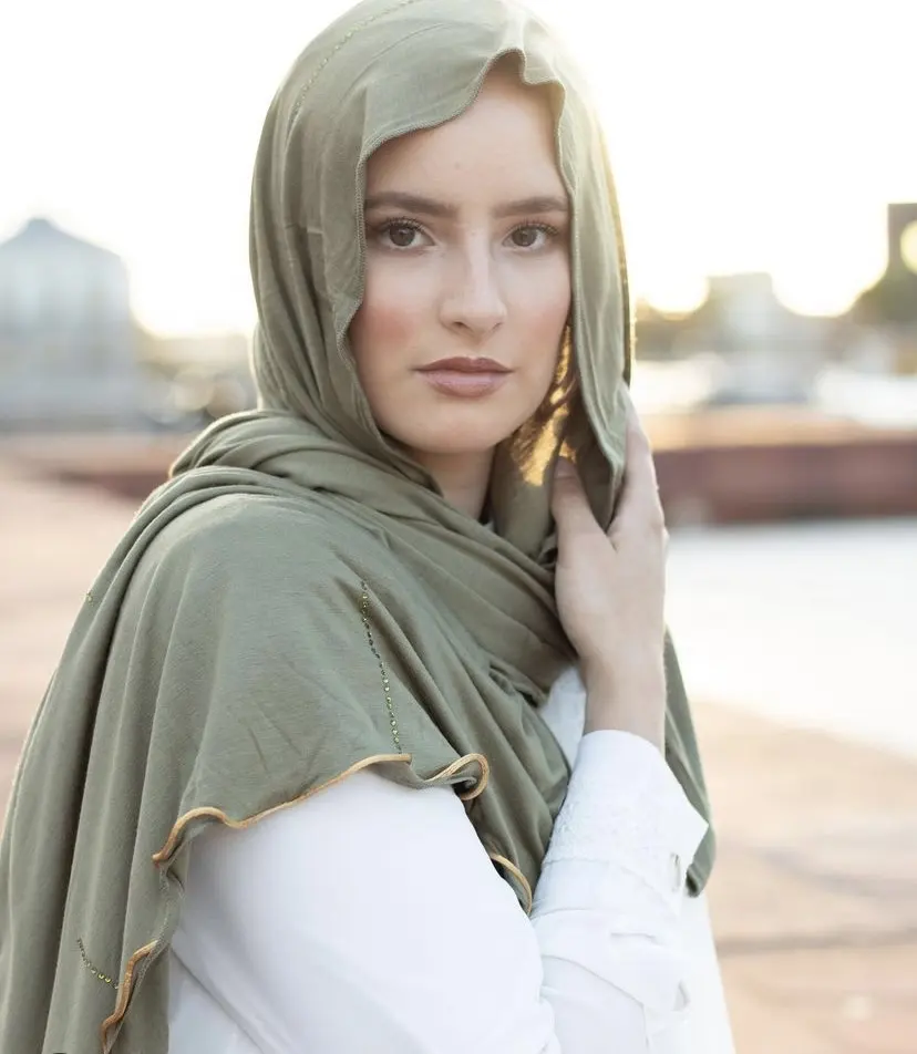 Nouvelle mode coton extensible plaine Jersey Hijab écharpe avec Redlines Pays-Bas arabe musulman femmes avec diamant châles