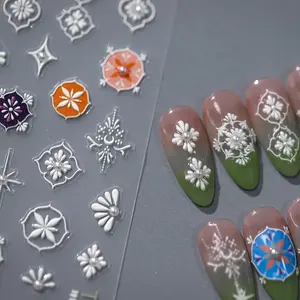 Ide produk baru akrilik ukiran kupu-kupu bunga dekorasi stiker kuku seni kecantikan 5D stiker kuku