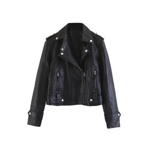 Chaqueta de Motociclista de Cuero Sintético para Mujer, Corte Ajustado, Manga Larga, Resistente al Viento, Color Negro, Marca Happy Hut - Product Image 2