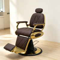Chaise de barbier portable carrée en métal marron avec corps pliable et logo brodé personnalisable pour salon de coiffure et usage domestique