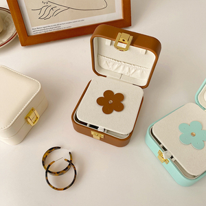 Custom Logo Mini Travel <b>Jewelry</b> Box Women's Ornaments Earring Portable PU <b>Leather</b> Jewel Case with Velvet PC Material for Storage - Product Image 4