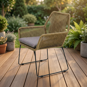 Modern Rattan Armchair With Gray Cushion Metal Legs Contemporary <b>Living</b> <b>Room</b> <b>Chair</b> Ergonomic Design Indoor Furniture - Product Image 1