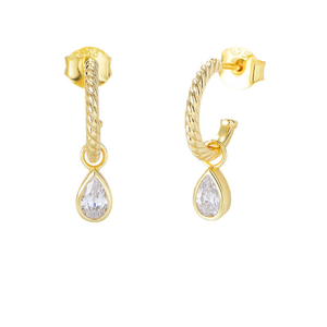 R.<strong>GEM</strong>. Fine <strong>Jewelry</strong> 925 Sterling Silver C-shaped Hook Gold Plated Pear Cut Cubic Zircon Twisted Cuff Drop Charm Earrings - Product Image 1