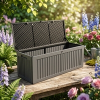 Boîte de rangement extérieure moderne de 103 gallons |   Boîte de rangement en résine verrouillable résistante aux UV pour coussins, outils, jouets d'enfants et colis