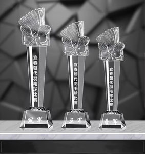 Medaglie e trofei di Badminton trofeo di cristallo bianco Logo personalizzato, nome, associazione di Badminton, competizione - Product Image 3