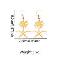 Pendientes Colgantes de Acero Inoxidable con Diseño de Palmera Datilera de Arabia Saudita, Chapados en Oro de 18K, con Emblema de Arabia Saudita
