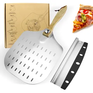厨房烘焙工具铝披萨剥皮铲与不锈钢披萨摇杆切割机