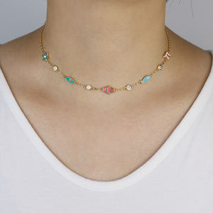 18 Karat vergoldet Bling Mode Damen Schmuck Set Micro Pave 5A CZ Türkisch Evil Eye Hamsa Star Multi Emaille Halskette Armband - Product Image 5