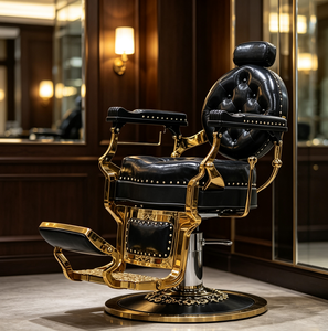 Fauteuil de Barbier Luxe Vintage avec Cadre Doré, Rivets Capitonnés, Hydraulique Inclinable et <span class=keywords><strong>Repose</strong></span>-Pieds Ajustable pour Salon de Coiffure - Product Image 5