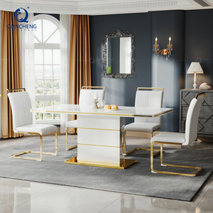 Bộ bàn ghế và phòng khách 6 chỗ ngồi bàn ăn màu trắng và vàng Bắc Âu Bàn Ăn Hiện đại bằng da Ý - Product Image 2