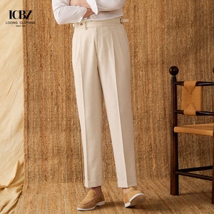 กางเกงขายาวทรงตรงเอวสูงผ้าลินินผสมฝ้ายสไตล์เนเปิลส์สำหรับผู้ชายรุ่นใหม่ประจำฤดูร้อนปี 2025 ระบายอากาศได้ดีและใช้งานได้หลากหลาย - Product Image 3