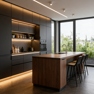 Mueble <span class=keywords><strong>de</strong></span> Cocina <span class=keywords><strong>de</strong></span> Dos Tonos Personalizado con Isla <span class=keywords><strong>de</strong></span> Cocina, Panel Mate, Almacenamiento Integrado, Ecológico, Listo para Armar - Product Image 5