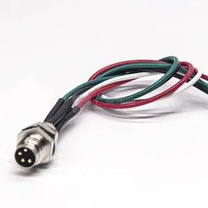 M12 M8 חוט חשמל מחבר זכר עמיד למים 4Pin ישר הלחמה 30CM 24AWG