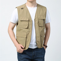 Multi Pockets Fishing La Veste Homme Custom Spring Gilets Men Logo Print Volunteer Photographer Vest Sleeveless Jacket