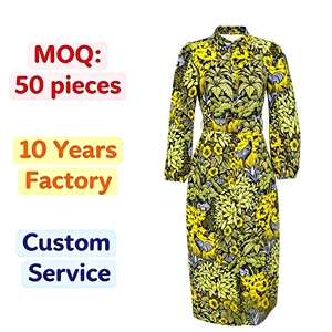 Robes midi élégantes pour femmes en gros, 100 % coton, imprimé <span class=keywords><strong>wax</strong></span>, avec ceinture, style décontracté, usine de vêtements Kanga - Product Image 1