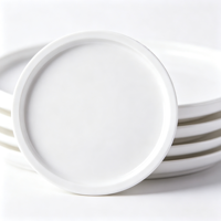 Assiette plate ronde en grès blanc uni, corps en pierre épaissi, compatible micro-ondes, plusieurs tailles disponibles