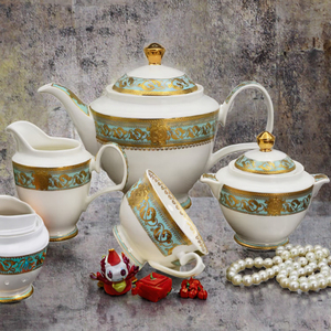 Quick Shipping 24pcs Embossed Gold Ceramic Vintage Bone China <b>Set</b> for Coffee Tea Cups Sugar Milk Pots Dessert Plates Luxury - Product Image 3