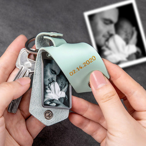 Porte-clés personnalisable en métal pour photos, porte-clés en cuir pour la fête des pères, pince photo 1 pouce pour anniversaire - Product Image 2