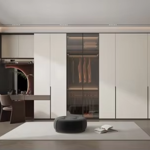 نظام خزانة ملابس كامل من ميلينكو بألوان متطابقة مع أبواب منزلقة وواجهات جدارية متناسقة، خزانة حديثة - Product Image 3