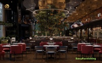 Conception graphique d'intérieur pour hôtel de luxe, restaurant, bar moderne, concept de comptoir, ensemble de mobilier de salle à manger personnalisé pour restaurant