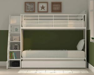 <span class=keywords><strong>Lit</strong></span> superposé moderne en bois massif avec <span class=keywords><strong>lit</strong></span> <span class=keywords><strong>gigogne</strong></span> et <span class=keywords><strong>lit</strong></span> d'appoint escamotable, rangement intégré, escalier, blanc - Product Image 2