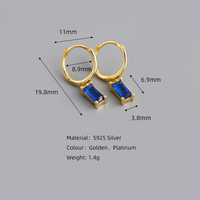 Boucles d'oreilles géométriques en argent sterling 925 véritable avec zircon cubique, boucles d'oreilles pendantes carrées en or 18 carats avec zircon cubique arc-en-ciel pour femmes