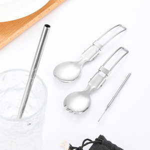 YD Couverts pliables portables en acier inoxydable poli miroir : couteau, fourchette, cuillère à salade, baguettes détachables, <span class=keywords><strong>paille</strong></span> rétractable - Product Image 4