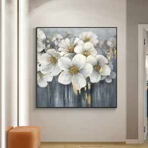 Arte pintado a mano puro lámina <span class=keywords><strong>de</strong></span> oro moderno abstracto oro hecho a mano pintura <span class=keywords><strong>al</strong></span> óleo cuadro moderno acrílico pintura <span class=keywords><strong>flores</strong></span> - Product Image 4