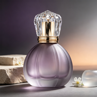 Botol Parfum Kaca Bergaris Ungu Elegan Grosir, Botol Parfum Bentuk Labu Kosong Transparan Gradasi Mewah dengan Tutup Besar
