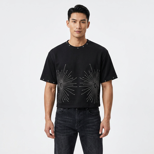 T-shirt court blanc oversize pour homme, col rond, manches courtes, style streetwear, jersey 100% coton anti-boulochage - Product Image 2