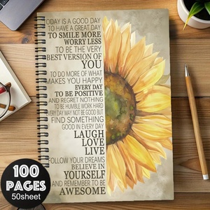 Quaderno A5 a spirale con disegni di girasoli, per colorare, disegnare, scrivere, prendere appunti, diario floreale, blocco note. - Product Image 3