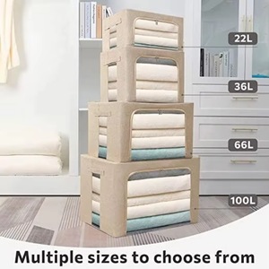 Échantillon Gratuit - Lot de 2 Bacs de Rangement pour Vêtements - Boîte de Rangement Empilable avec Cadre Métallique - Boîte en Tissu Lin Pliable avec Poignées - Product Image 3