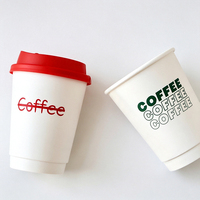 Gobelet à café en papier à double paroi écologique, isolé, jetable, pour boissons chaudes, corps blanc, couvercle rouge et vert, gobelet à thé au lait, vente en gros