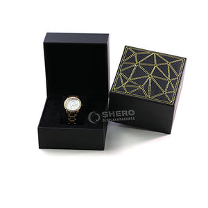 Caja de Reloj Rectangular de Cuero PU y Terciopelo de Alta Calidad, Color Negro, Empaque de Lujo - Product Image 3