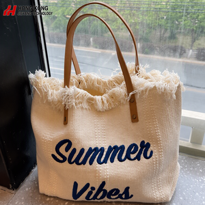 Bolso Tote Promocional con Flecos Tejidos, Estilo Boho para Verano, Bolso de Playa con Asa de Cuero Sintético, Bolso Grande de Lona para Compras, para Mujer - Product Image 2