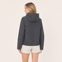 Veste coupe-vent à capuche pour femme 100% polyester style coréen, vêtement d'extérieur zippé pour femme, poches raglan zippées, manteau décontracté et sportif