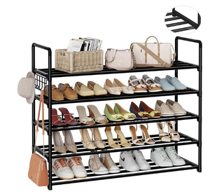 Metal Shoe Rack <strong>with</strong> 5 Tiers for 20-25 Pairs Storage Adjustable <strong>Entryway</strong> Bedroom Hallway <strong>Shelf</strong> Metal Bottom Support Shoe <strong>Hooks</strong> - Product Image 1