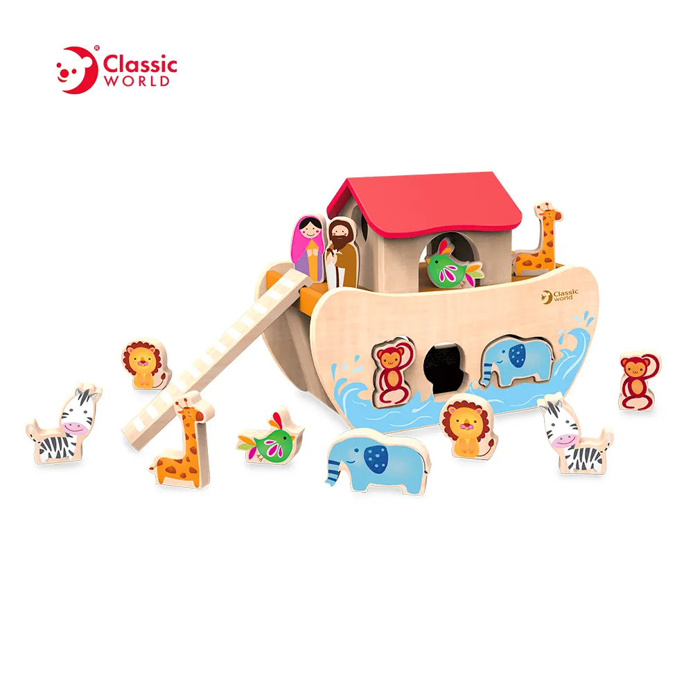 Mainan Kayu Edukasi Anak-anak Baru 2021 Dunia Klasik Mainan Sorter Bentuk Hewan Mainan Anak-anak Prasekolah Bahtera Noah