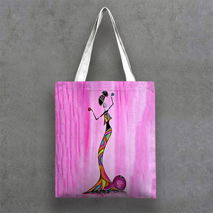 Bolsa <span class=keywords><strong>de</strong></span> Compras Ecológica Personalizada con Asas, con Pintura Abstracta <span class=keywords><strong>de</strong></span> Mujer Africana sobre Lienzo que Representa <span class=keywords><strong>la</strong></span> <span class=keywords><strong>Vida</strong></span> en África con Patrón <span class=keywords><strong>de</strong></span> Dibujos Animados - Product Image 3