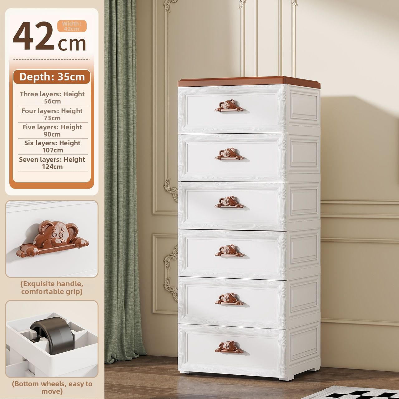 42cm bear storage cabinet [6 layers - white]