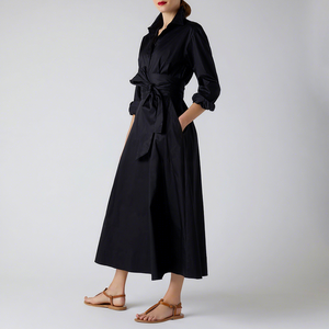 Robe longue en nylon et coton à manches longues pour femmes, tenue de bureau formelle, robe chemise pour dames - Product Image 2