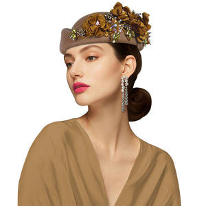 Béret en feutre de laine avec appliques pour femme, style rétro britannique, pour hôtesse de l'air, chapeau d'étiquette - Product Image 6